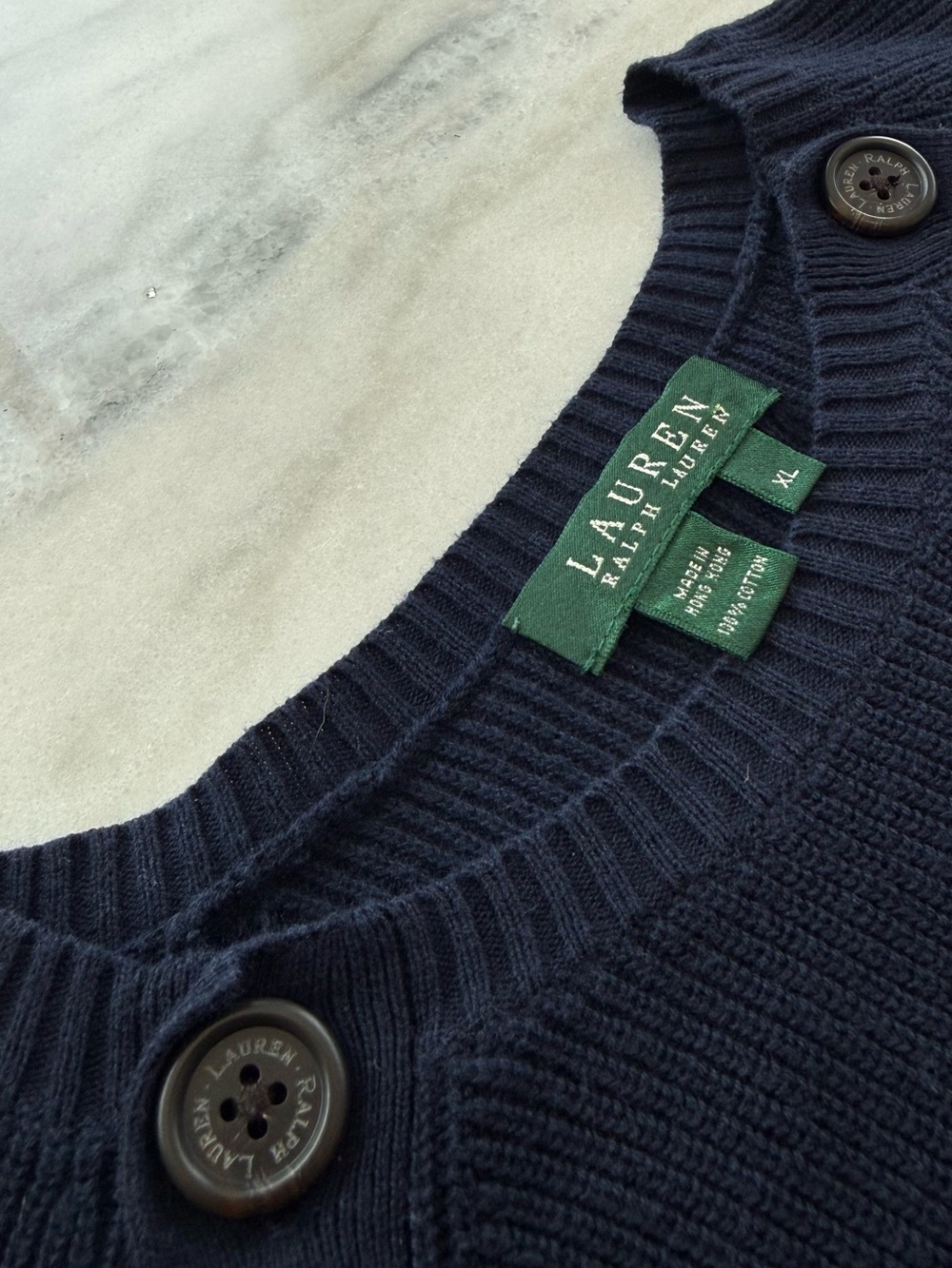 Lauren Ralph Lauren Navy Knit Sweater Button Shoulder Crewneck Women Size XL - Picture 7 of 11